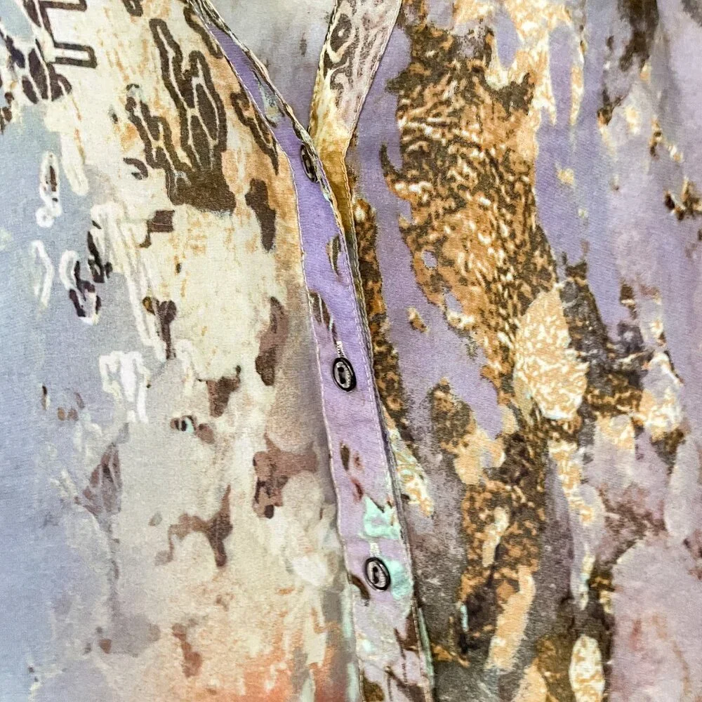 Abstract Multi-Color Sheer Button-Front Blouse - Picture 3 of 10